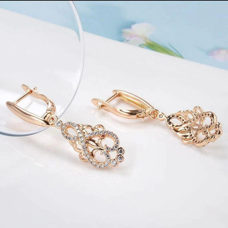 Women's 585 Rose Gold Crystal Flower Dangle Earrings Allmartdeal