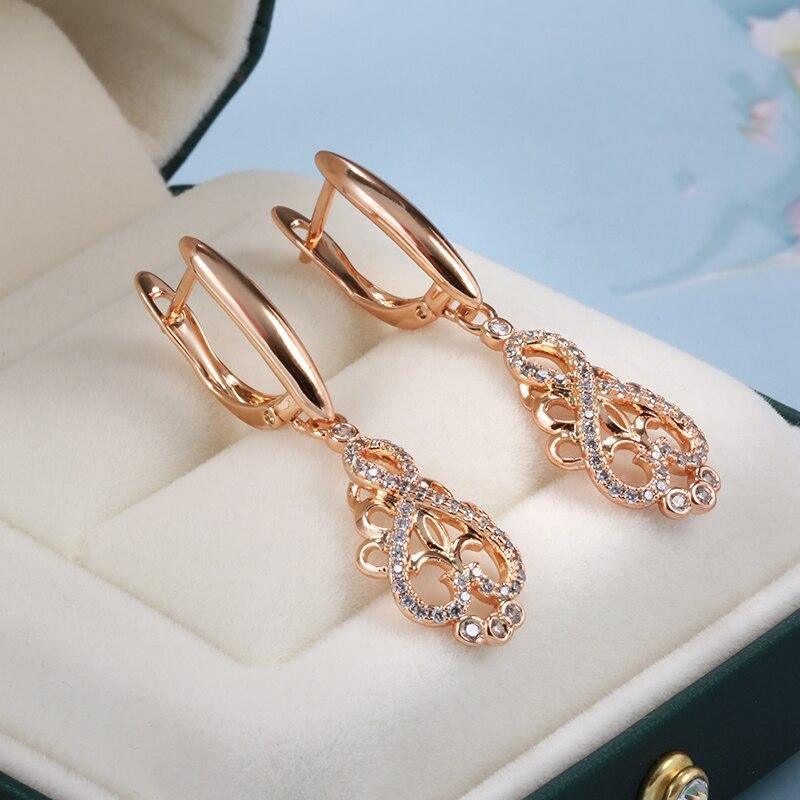 Women's 585 Rose Gold Crystal Flower Dangle Earrings Allmartdeal