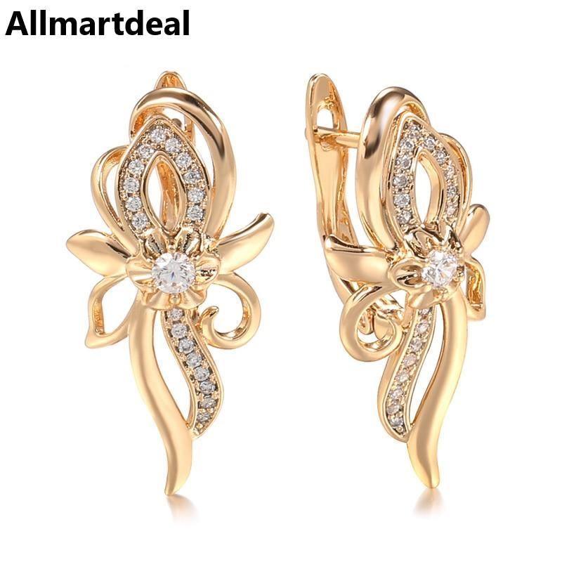 Women's 585 Rose Gold Crystal Flower Natural Zircon Earrings Allmartdeal