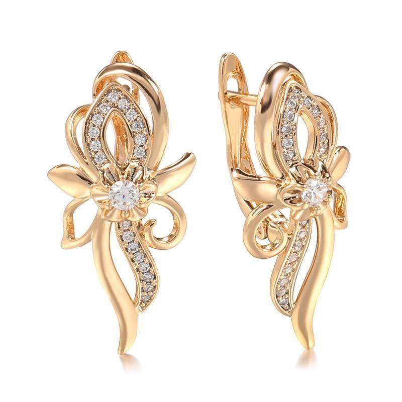 Women's 585 Rose Gold Crystal Flower Natural Zircon Earrings Allmartdeal