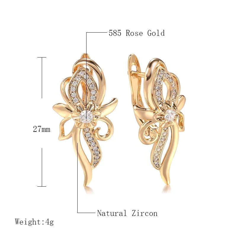 Women's 585 Rose Gold Crystal Flower Natural Zircon Earrings Allmartdeal