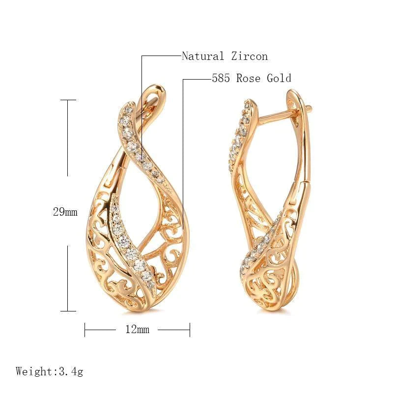 Women's 585 Rose Gold Micro Wax Inlay Natural Zircon Earrings Allmartdeal