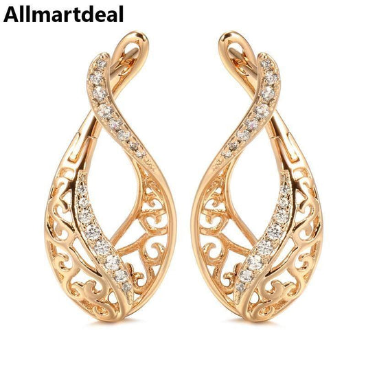 Women's 585 Rose Gold Micro Wax Inlay Natural Zircon Earrings Allmartdeal