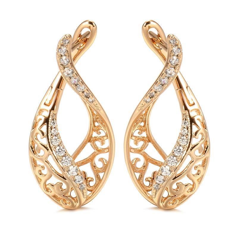 Women's 585 Rose Gold Micro Wax Inlay Natural Zircon Earrings Allmartdeal