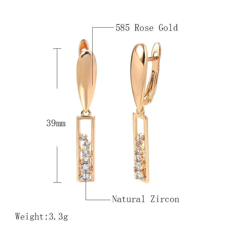 Women's 585 Rose Gold Natural Zircon Drop Earrings Allmartdeal