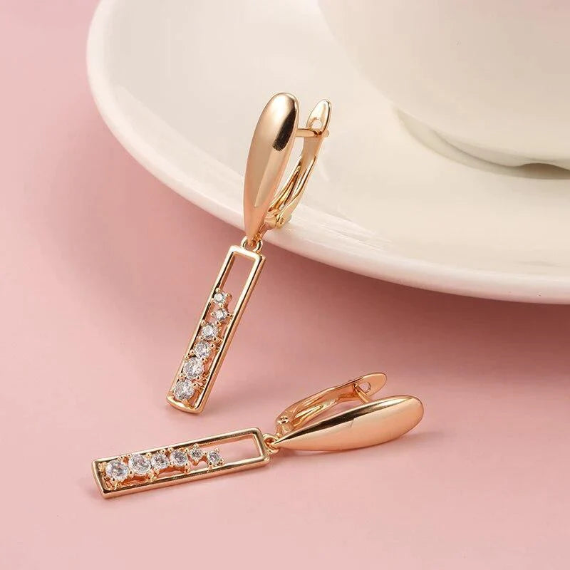 Women's 585 Rose Gold Natural Zircon Drop Earrings Allmartdeal