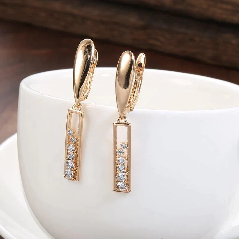 Women's 585 Rose Gold Natural Zircon Drop Earrings Allmartdeal