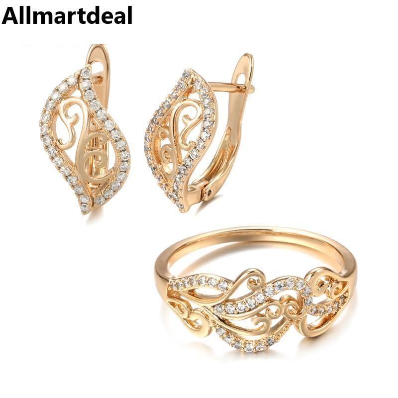 Women's 585 Rose Gold Natural Zircon Ring Earrings Sets Allmartdeal