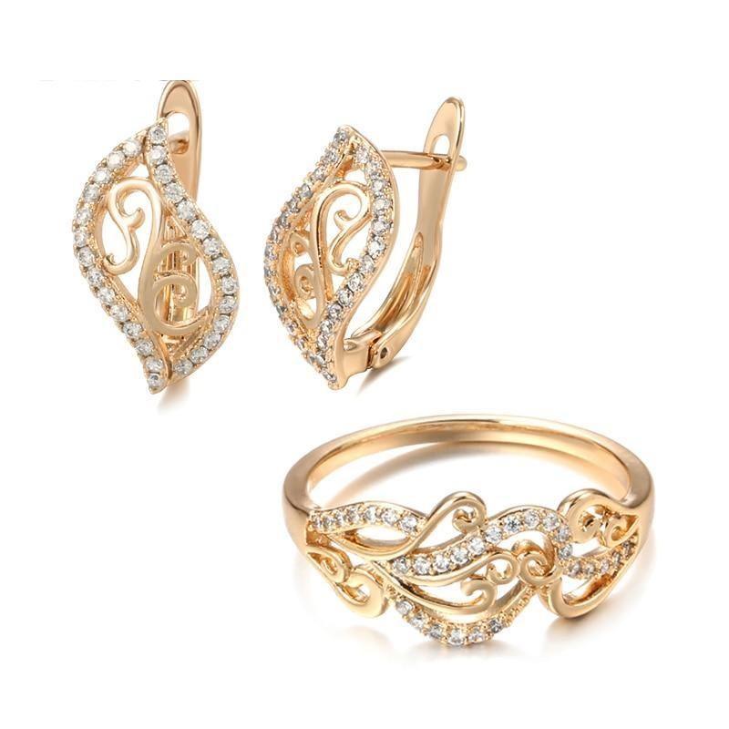 Women's 585 Rose Gold Natural Zircon Ring Earrings Sets Allmartdeal