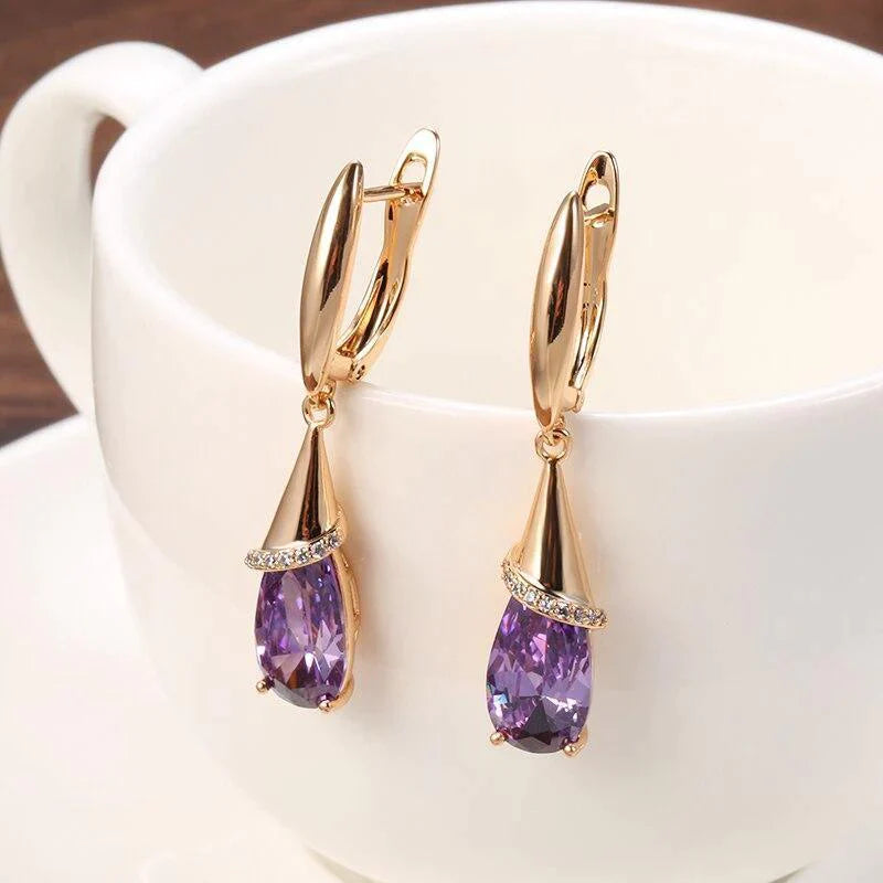 Women's 585 Rose Gold Purple Natural Zircon Earring Allmartdeal