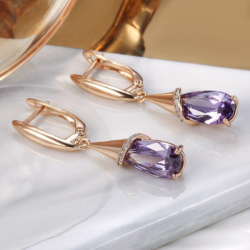 Women's 585 Rose Gold Purple Natural Zircon Earring Allmartdeal