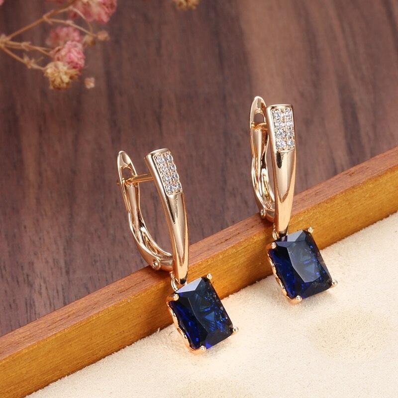 Women's 585 Rose Gold Square Blue Natural Zircon Earrings Allmartdeal