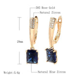Women's 585 Rose Gold Square Blue Natural Zircon Earrings Allmartdeal