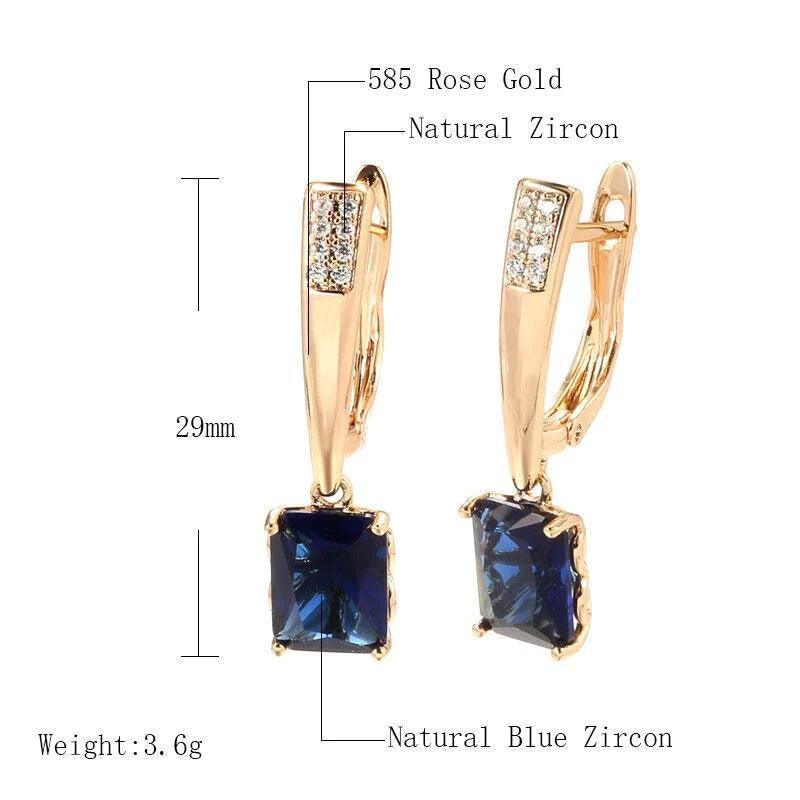 Women's 585 Rose Gold Square Blue Natural Zircon Earrings Allmartdeal