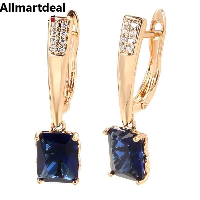 Women's 585 Rose Gold Square Blue Natural Zircon Earrings Allmartdeal