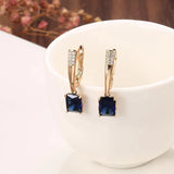 Women's 585 Rose Gold Square Blue Natural Zircon Earrings Allmartdeal