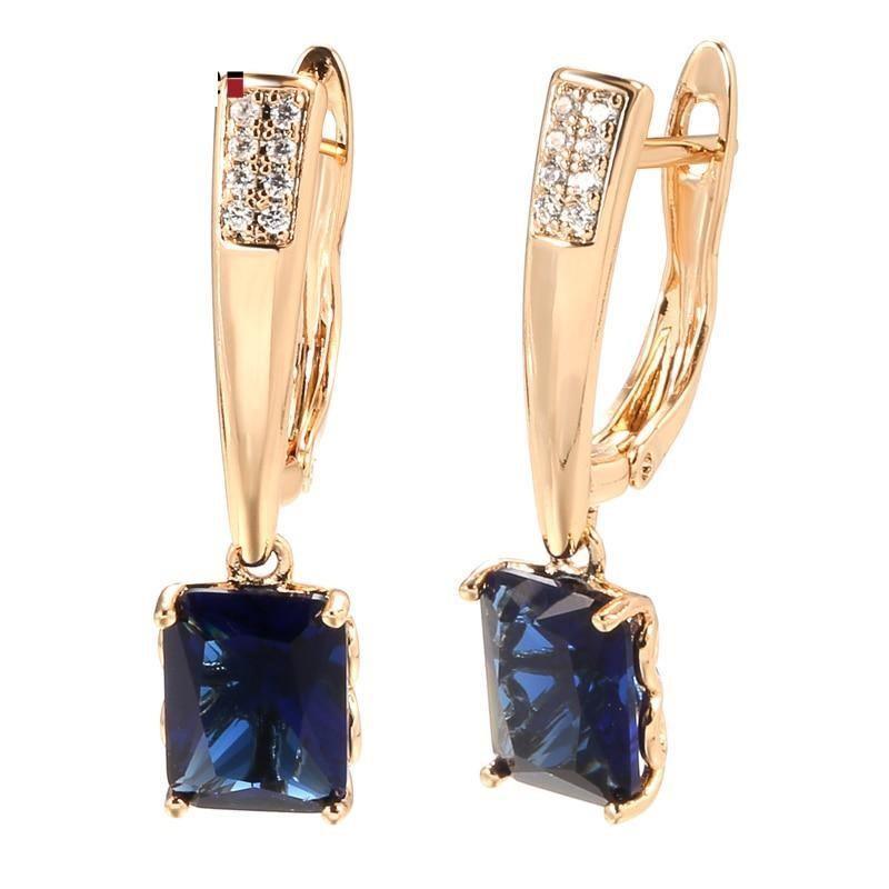 Women's 585 Rose Gold Square Blue Natural Zircon Earrings Allmartdeal