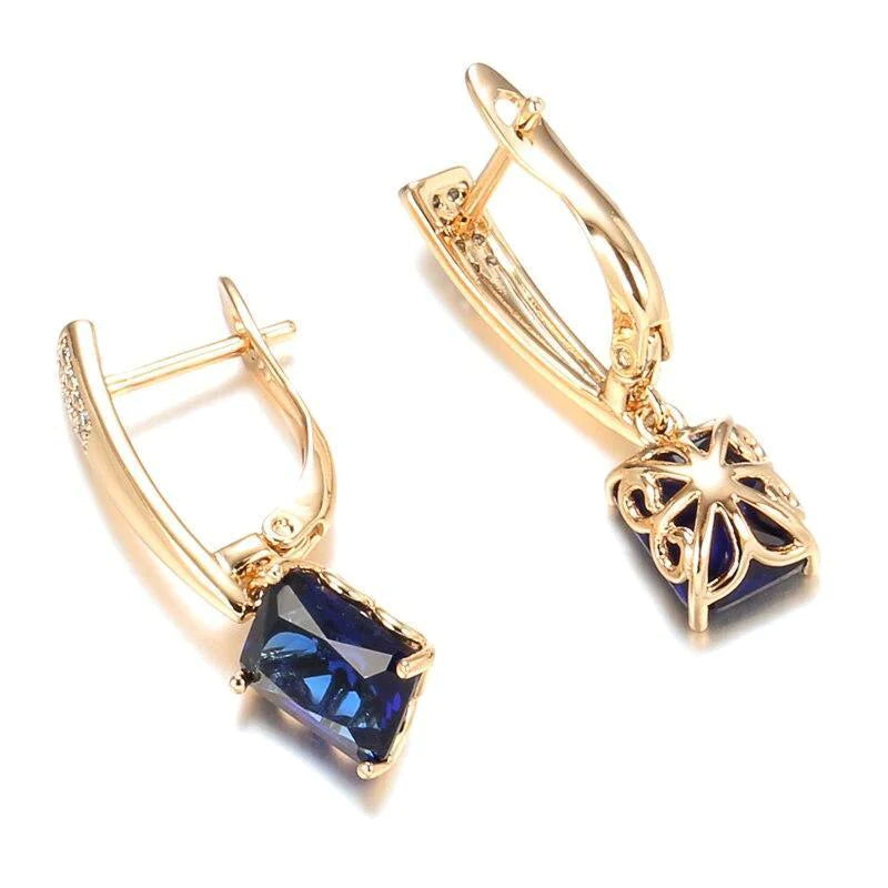 Women's 585 Rose Gold Square Blue Natural Zircon Earrings Allmartdeal