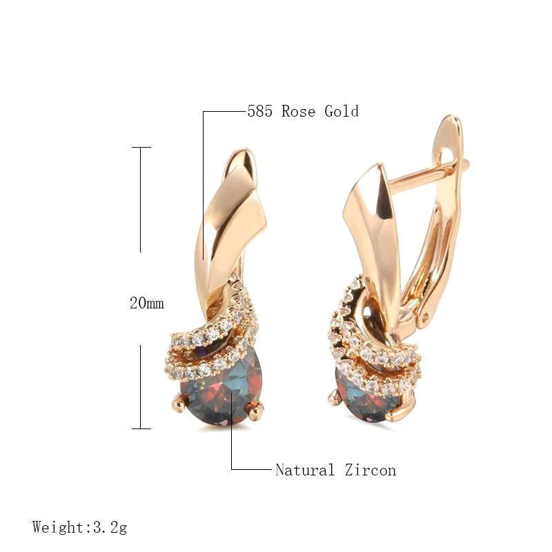 Women's 585 Rose Gold Stud Colorful Water Drop Natural Zircon Earrings Allmartdeal