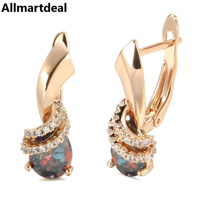 Women's 585 Rose Gold Stud Colorful Water Drop Natural Zircon Earrings Allmartdeal