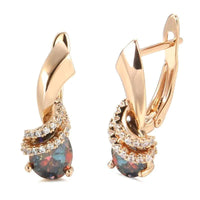 Women's 585 Rose Gold Stud Colorful Water Drop Natural Zircon Earrings Allmartdeal