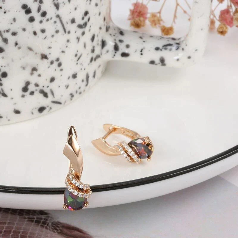 Women's 585 Rose Gold Stud Colorful Water Drop Natural Zircon Earrings Allmartdeal