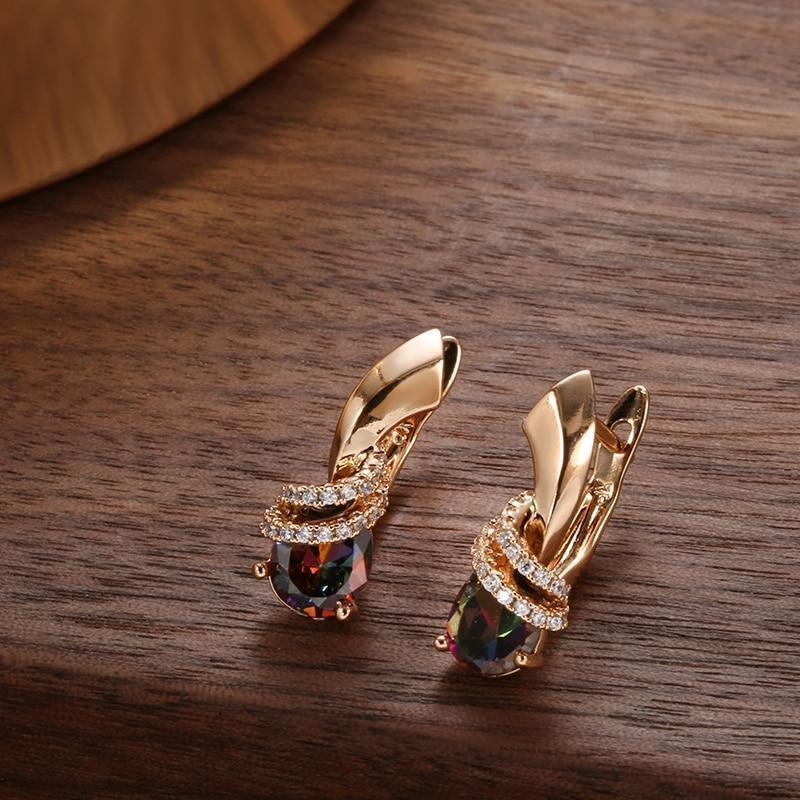 Women's 585 Rose Gold Stud Colorful Water Drop Natural Zircon Earrings Allmartdeal