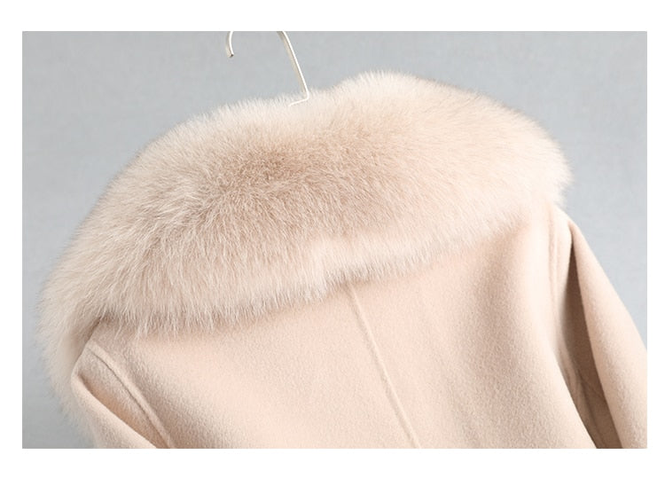 Women's Cashmere Real Fox Fur Collar Woolen Coat Allmartdeal