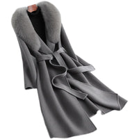 Women's Cashmere Real Fox Fur Collar Woolen Coat Allmartdeal