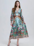 Women's Chiffon Long Lantern Sleeve High Waist Boho Dress Allmartdeal