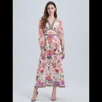 Women's Chiffon Long Lantern Sleeve High Waist Boho Dress Allmartdeal