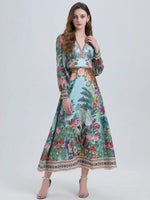 Women's Chiffon Long Lantern Sleeve High Waist Boho Dress Allmartdeal