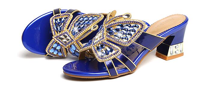 Women's Chunky High Heels Butterfly Rhinestone Sandals Allmartdeal