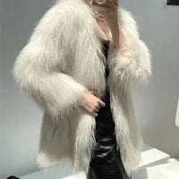 Women's Faux Fur Long Sleeve Thick Warm Coat Allmartdeal