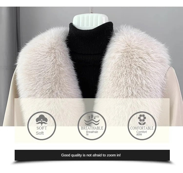 Women's Fox Fur Coat Genuine Leather Goose Down Coat Allmartdeal