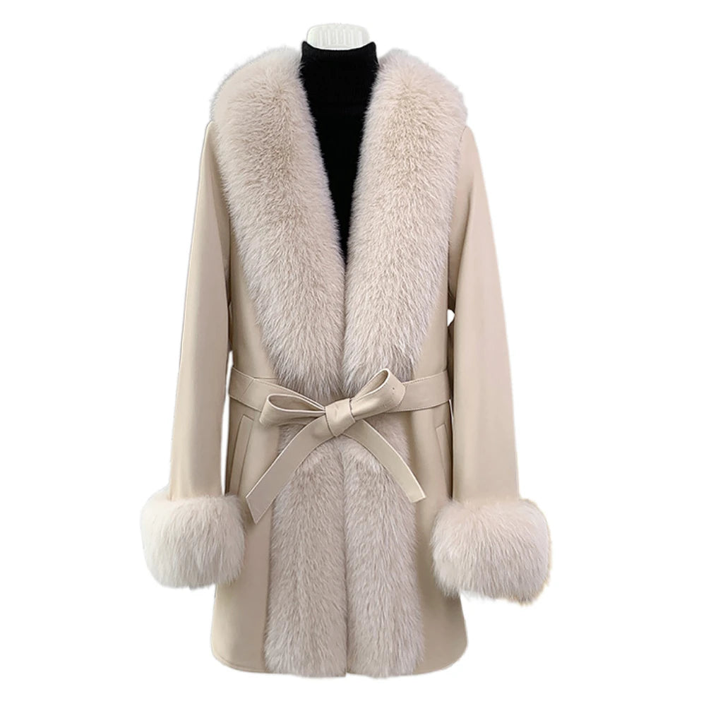 Women's Fox Fur Coat Genuine Leather Goose Down Coat Allmartdeal