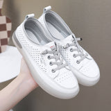 Women's Genuine Leather Hollow Out Breathable Sneakers Allmartdeal