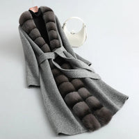 Women's High-End Alpaca Fleece/Fiber Detachable Fox Fur Collar Wool Coat Allmartdeal