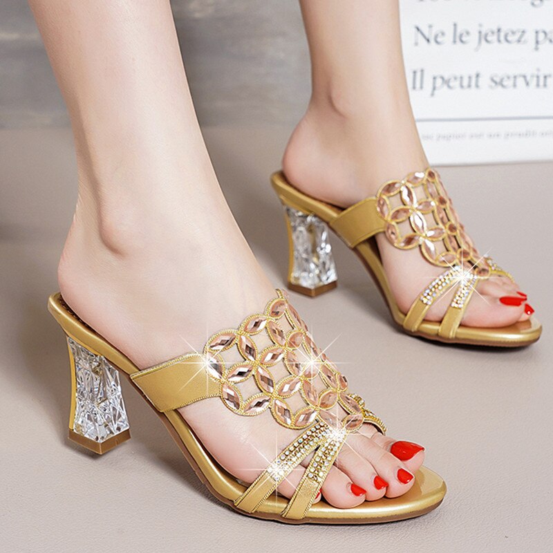 Women's High Heel Rhinestone Slides Pumps Allmartdeal