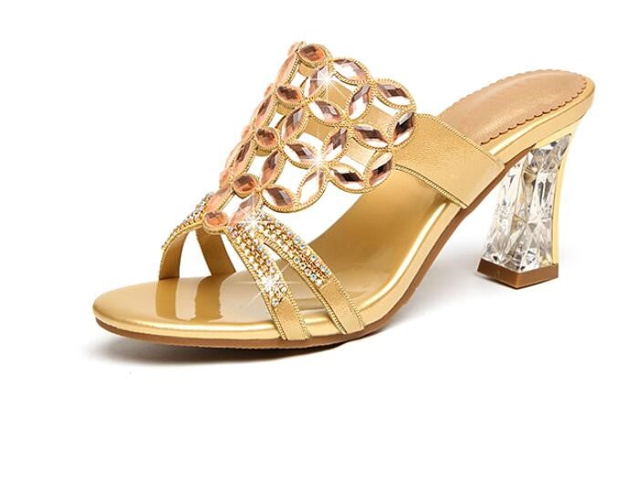 Women's High Heel Rhinestone Slides Pumps Allmartdeal