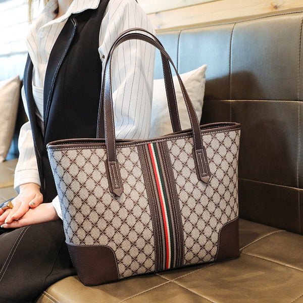 Women's Large Leather Plaid Travel Shoulder Handbag Allmartdeal