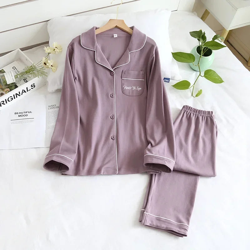 Women's Long Sleeve Long Trouser Cotton Pajamas Set Allmartdeal