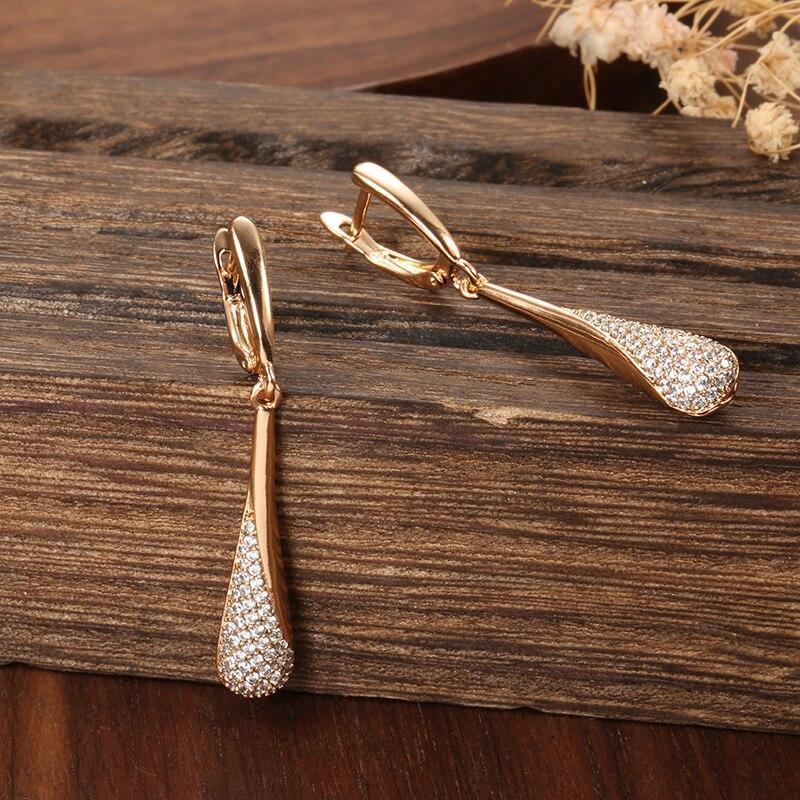 Women's Long Tassel Dangle 585 Rose Gold Natural Zircon Earrings Allmartdeal