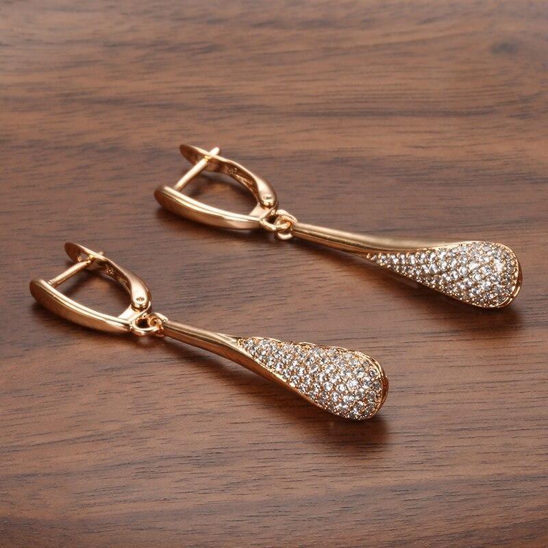 Women's Long Tassel Dangle 585 Rose Gold Natural Zircon Earrings Allmartdeal