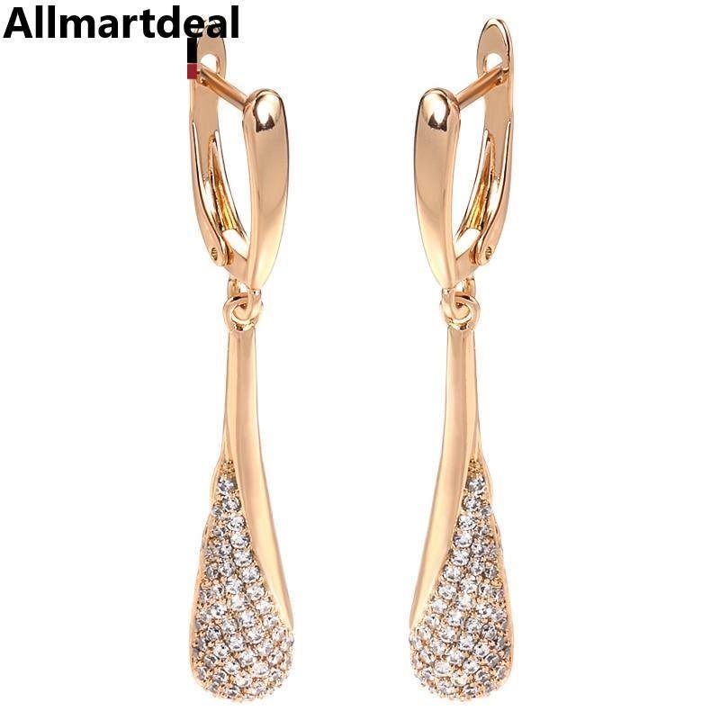 Women's Long Tassel Dangle 585 Rose Gold Natural Zircon Earrings Allmartdeal