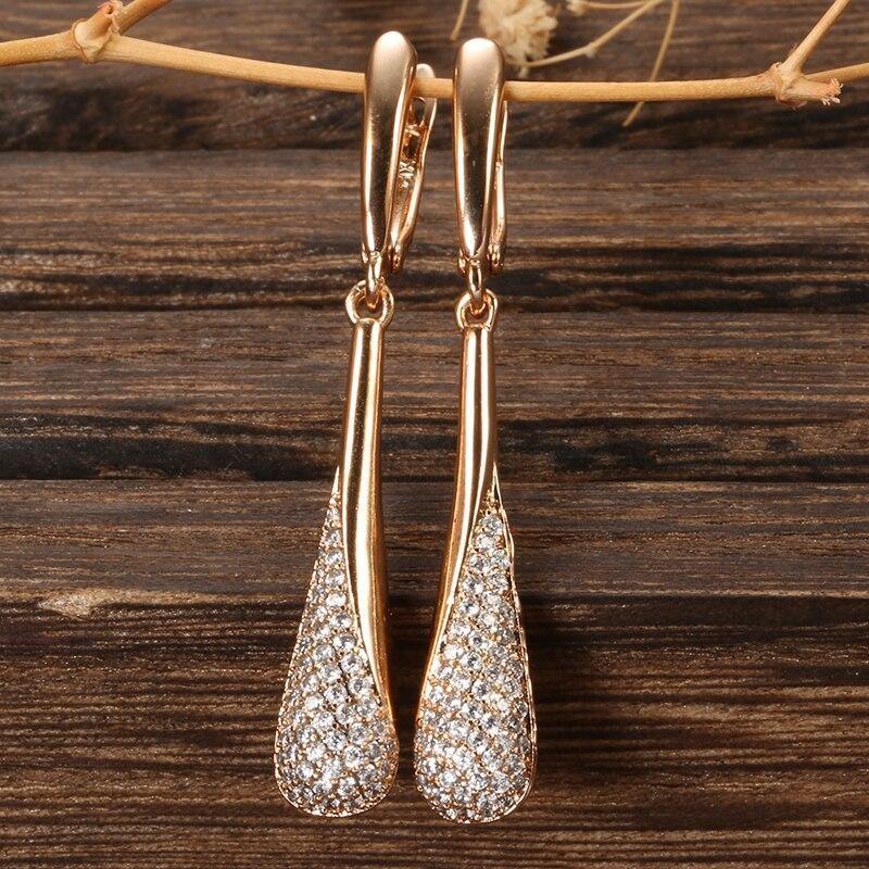 Women's Long Tassel Dangle 585 Rose Gold Natural Zircon Earrings Allmartdeal