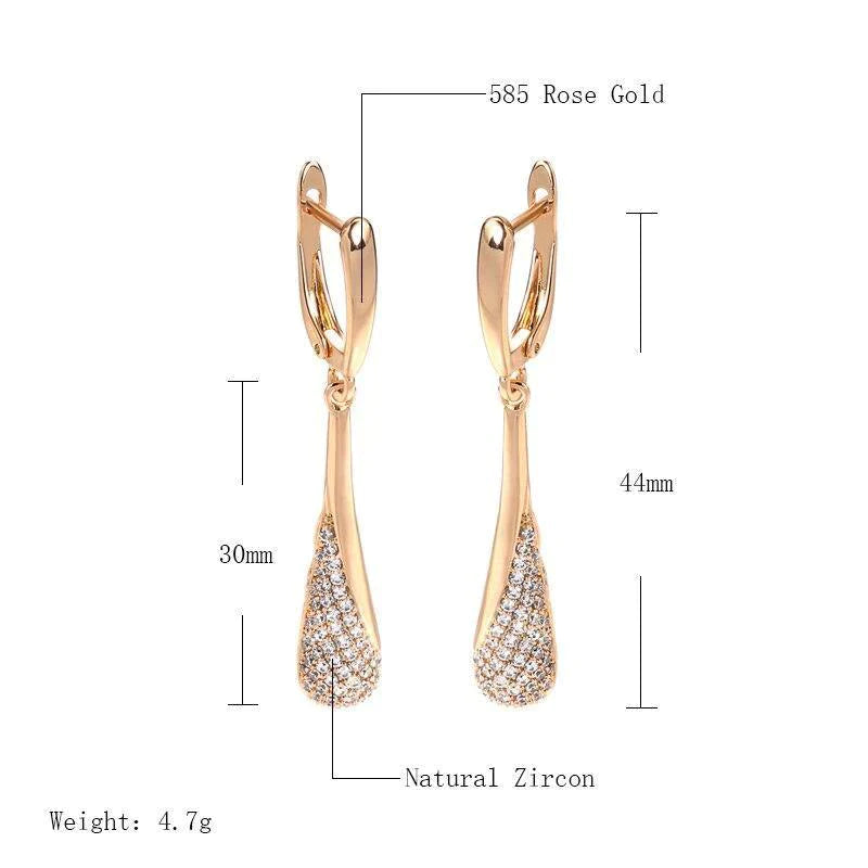 Women's Long Tassel Dangle 585 Rose Gold Natural Zircon Earrings Allmartdeal