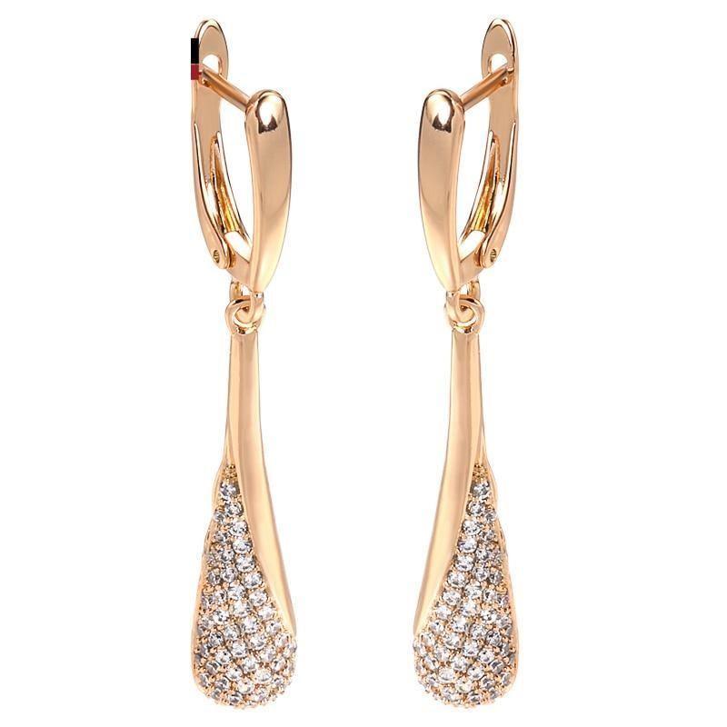 Women's Long Tassel Dangle 585 Rose Gold Natural Zircon Earrings Allmartdeal