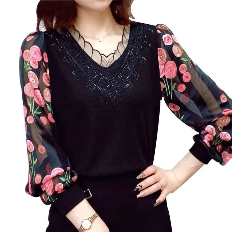 Women's Mesh Long Sleeve Patchwork Thin Tops Shirt Allmartdeal