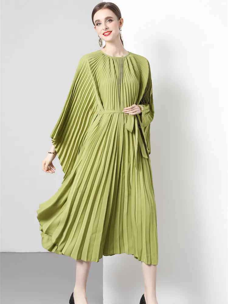 Women's Miyake Original Design Organ Pleated Batwing Sleeve Dress Allmartdeal